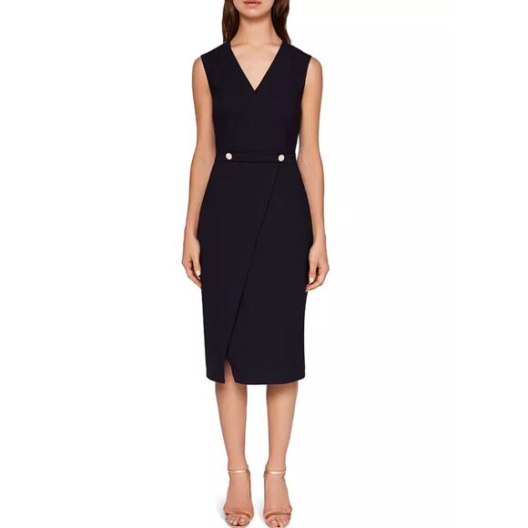 Ted Baker Sleeveless Wool Cerisad Faux-Wrap Sheath Dress in Deep Indigo size 2 - Picture 1 of 7